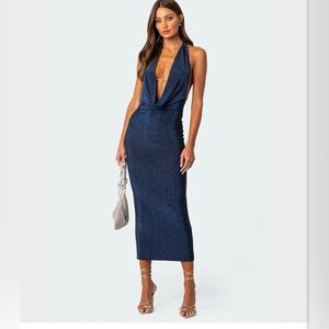 Oh Polly Navy Blue Backless Dress